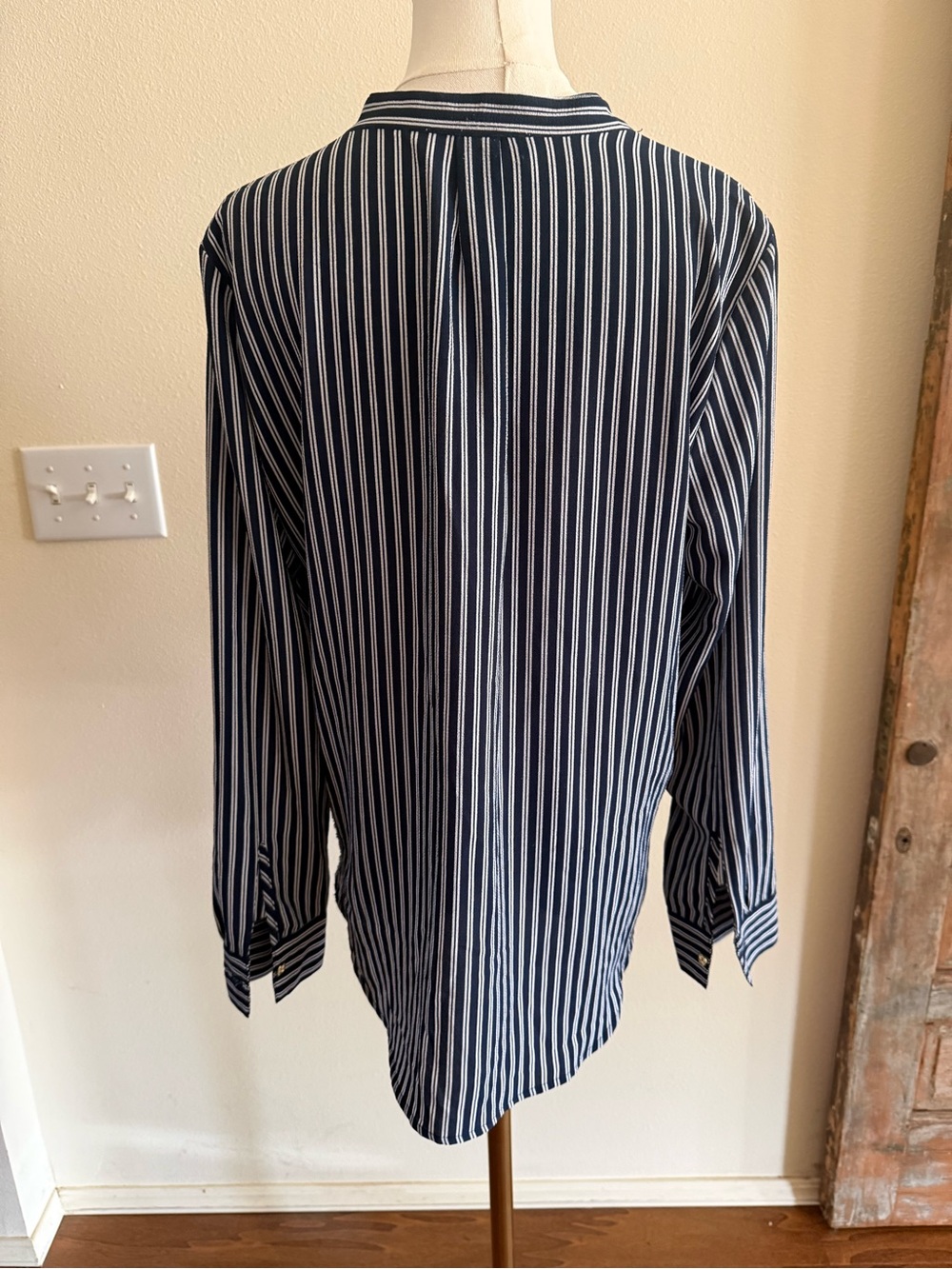 Michael Kors Navy and White Striped Zip-Front Blouse - Picture 2 of 3